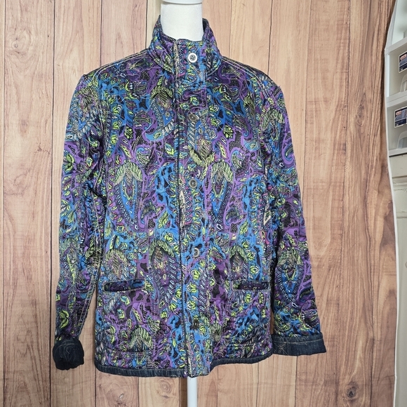 Chicos Paisley & Denim Patterned Reversible Womens Jacket Size 3 Large - Picture 4 of 9